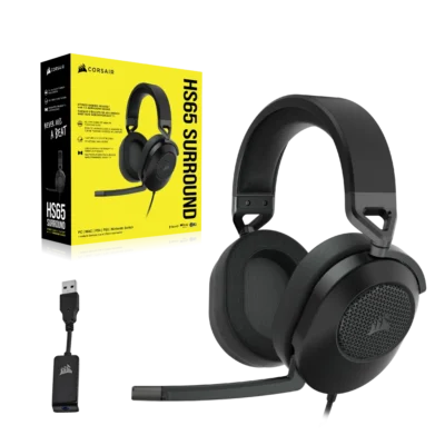 CORSAIR HS65 SURROUND WIRED GAMING HEADSET – CARBON